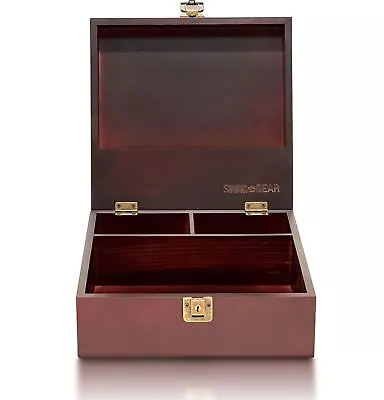 Wooden Storage Box With Compartments And Key Lock Locking Keepsake Box For Colle • $34.96