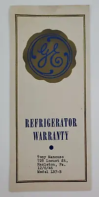 1946 General Electric GE Refrigerator Warranty LB7-B Owner's Vtg Certificate • $12.50
