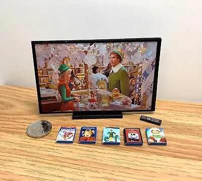 CUSTOMISED Dollhouse Mini Christmas TV+ DVD's / Elf Accessories / Furniture • £9.50