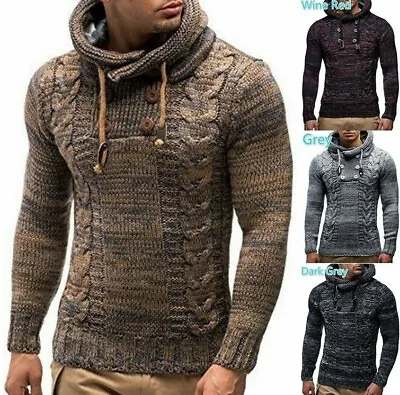 Fashion Men Design Knitted Cotton Pullover Hoodie Long Sleeve Turtleneck Sweater • $25.79