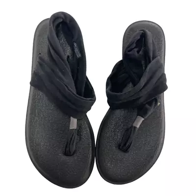 Sanuk Sandals Womens 8 Black Knit Thong Wrap Shoes Comfort Yoga Sling 2 T Strap • $14.99