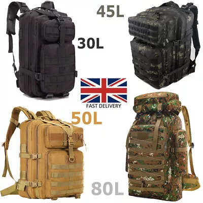 30L 45L 50L 80L Tactical Military Backpack Camping Hiking Trekking Bag Rucksack  • £13.99