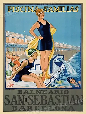 1932 Barcelona Spain Pool Vintage Style Travel Poster - 20x28 • $17.95