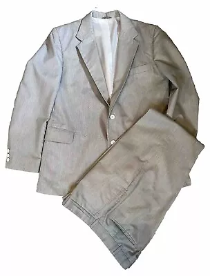 Haggar Men’s Cotton Feel Summer Suit Jacket-40/pants-36/32 Lined Seersucker Blue • $25