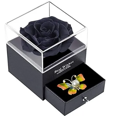 SWEETIME Preserved Real Black Rose Forever Enchanted Rose In Box With Brooch ... • $30.37