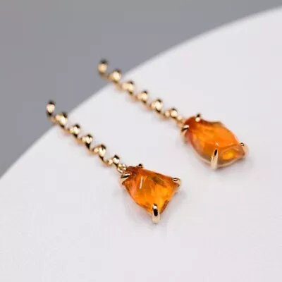 Swirl Mexican Fire Opal Drop Earrings In 18K Yellow Gold • $541.59