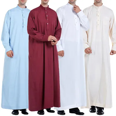 Men Muslim Dress Saudi Style Thobe Robe Islamic Kaftan Abaya Arab Dubai Clothes • $28.98