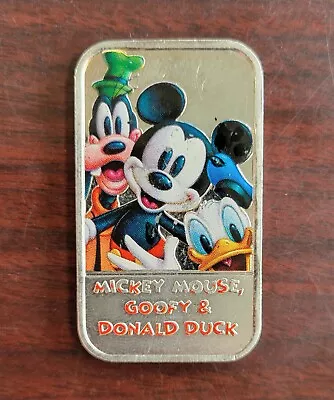 1994 Disney Mickey Mouse Donald Duck & Goofy 1oz .999 Fine Silver Enameled Bar! • $99.99