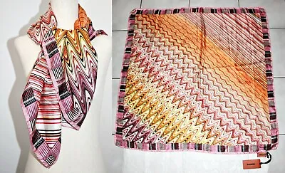 MISSONI AUTHENTIC 35  X 35  SILK TWILL SCARF Pink/ Orange/ Yellow  Made In ITALY • $139.99