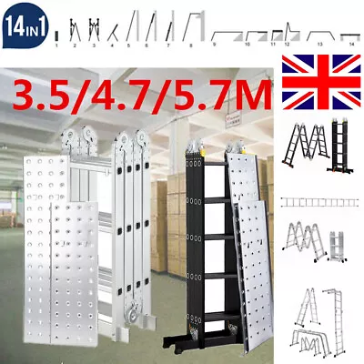 3.5M/4.7M/5.7M Multi-Purpose Aluminium Extendable Ladder  Safe And Reliable • £155.97