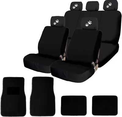 For Mazda New 4X White Paws Logo Headrest Black Fabric Seat Covers And Mats • $49.73