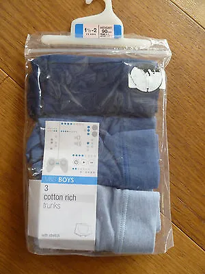 Marks And Spencer 3 Pack Blue Boys Trunks Under Pants Briefs Cotton Rich 18 2 3  • £6.99