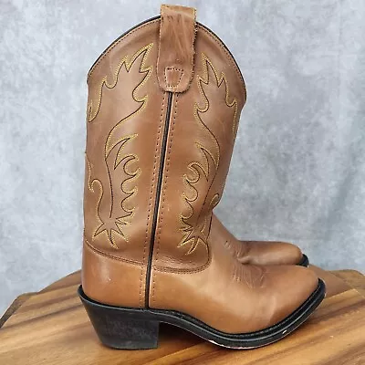 Old West Western Boots Youth Size 4 Brown Leather Cowboy Cowgirl Bots CCY8129G • $15.92