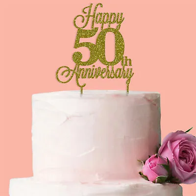 Happy 50th Anniversary Cake Topper Gold Golden Years Love Gift Party Decoration • £10.95