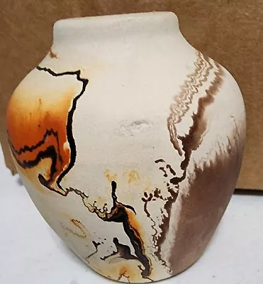 Nemadji Pottery Vase USA Native Southwestern Unique Orange Brown Swirl 3.5  • $19.99