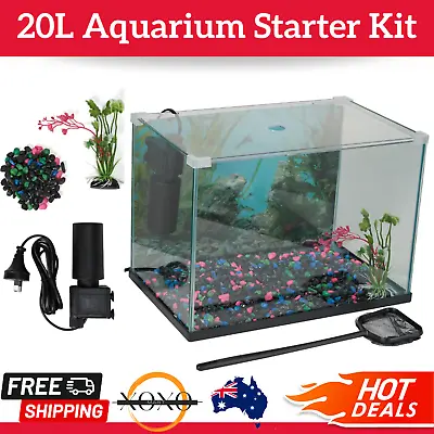 $44.80 • Buy 20 Litre Fish Aquarium Tank Starter Kit Pack With Accessories And Free Shipping.