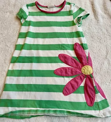 Mini Boden Girls Green Striped Flower Appliqué Dress Size 5-6 • $7.99