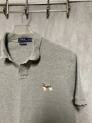 Polo Ralph Lauren Dog Polo Shirt Men XL Gray Spaniel Logo Knit Pique Golf Slim • $27.59