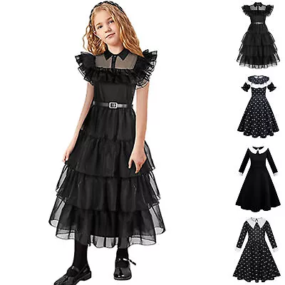 $23.69 • Buy Kid Girls Wednesday The Addams Family Fancy Costumes Wedding Party Mesh Dress