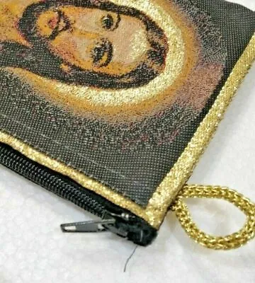 Sacred Heart Tapestry Bag/Purse With A Zip And Handle/ Rosary Or Bible Bag • £7.88