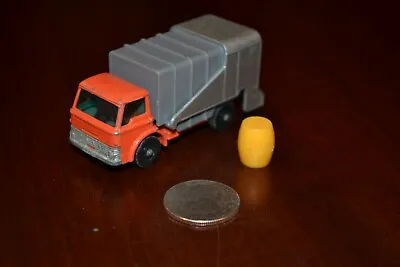 Vintage Lesney Matchbox Regular Wheel Refuse Truck Orange With Trash Barrel • $9.99