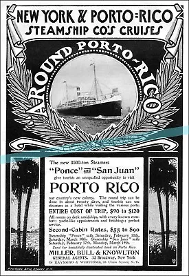 Porto Rico Steamship Line 1900 Vintage Poster Print Retro Ocean Liner Travel Art • $27.45