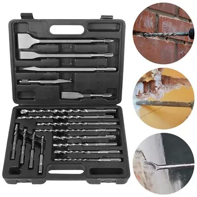 17Pcs SDS Plus Rotary Hammer Drill & Chisel Bit Set Masonry Concrete Tile Brick • £17.99