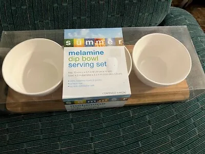 $19.95 • Buy 3 White Melamine Dip Bowl & Spoons Serving Set With Bamboo Tray NEW IN BOX