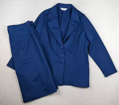 Vintage 70s Women's Blue Polyester Knit Skirt Suit - Sears - See Measurements • $31.99