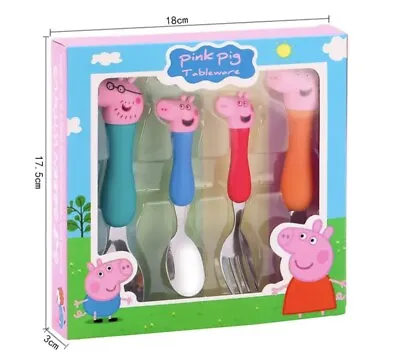 Peppa Pig Theme Stainless Steel Baby Feed Spoon And Fork Set Gift Box Tableware • £7.99