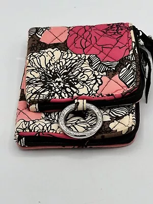 Vera Bradley Retired Mocha Rouge Folding Wallet  Floral Cotton Quilted Wristlet • $9.95