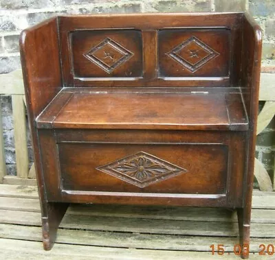 Antique English Monk's Bench Wooden Seat Box Carved Design • £750