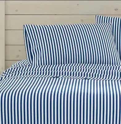 Marimekko Ajo Blue White Striped 100% Cotton Percale TWIN XL Sheet Set 3pc • $69