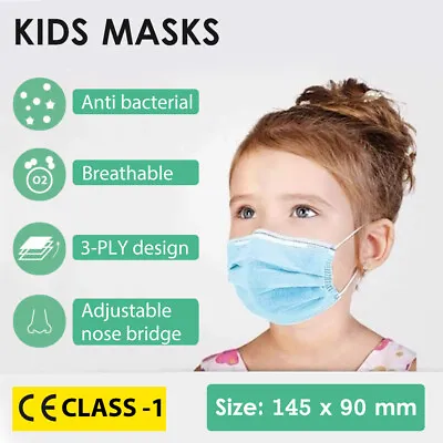 CE Kids Disposable Protective Face Masks Anti Bacterial Filter Child 3-PLY • $9.80