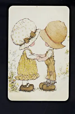 $4.50 • Buy Original Vintage Sarah Kay Blank Back Card Cute Girl & Boy Holding Hands