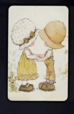 $4.50 • Buy Original Vintage Sarah Kay Blank Back Card Cute Girl & Boy Holding Hands
