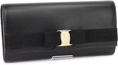 Salvatore Ferragamo Long Wallet New VARA Leather Solid Snap Button Black NEW • $863.15