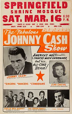 JOHNNY CASH Concert Window Poster - Shrine Mosque Springfield - Reprint • $11.66