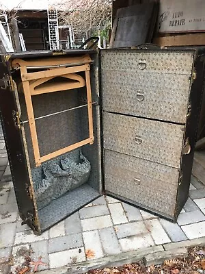 Weaver STEAMER TRUNK WARDROBE TRAIN CAR LUGGAGE 1900S 40.X20 X 21IN • $405