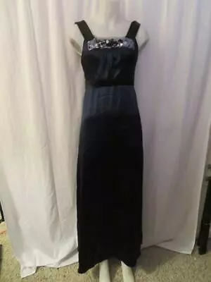 Womens Vera Wang Gown Empire Waist Navy Blue Dress/sequin Black Beading Size 4 * • $28.99