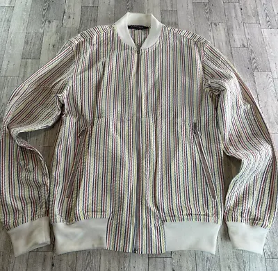 Zara Jacket Mens Large Bomber  Pin Stripes Multicolor Varsity Zip Up • $28