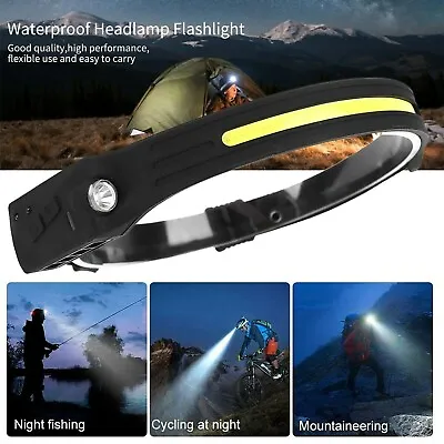 COB LED Headlamp Torch Flashlight Work Light USB Rechargeable Head Band Lamp • $13.69