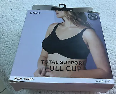 £12 • Buy NEW M&S Black Total Support Full Cup Bra Non Wired 36J Cotton Polyester Elastane