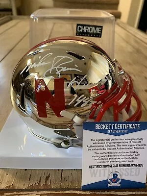 Mike Rozier Autographed/Signed Chrome Mini Helmet COA Nebraska Cornhuskers B • $95