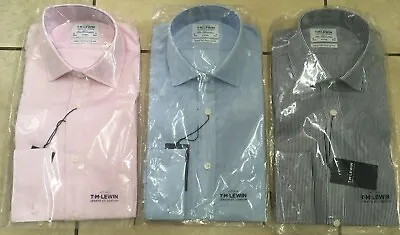 TM Lewin Easy Iron Twill Double Cuff Fitted Shirt 15  RRP £49.95 BNWT 3 Colours • £24.99