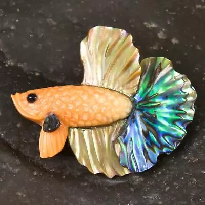 Siamese Fighting Fish Iridescent Multicolor Shell Carving 3.22 G Top-drilled • $39.95