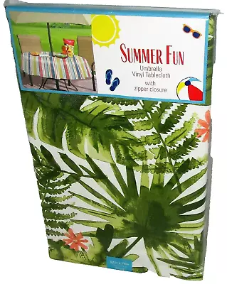 VINYL UMBRELLA TABLECLOTH W/Zipper Closure 52  X 70  TROPICAL FOLIAGE • $20.69