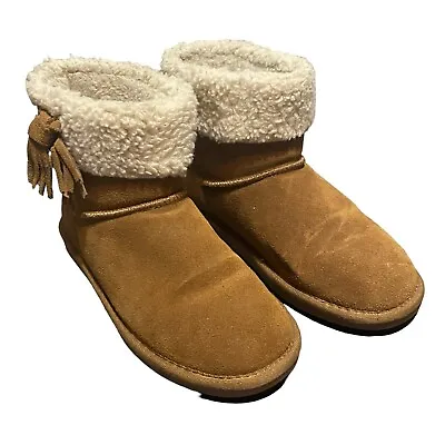 Minnetonka Brown Suede Sheepskin Shearling Lined Ankle Winter Boots Women’s 7 • $20