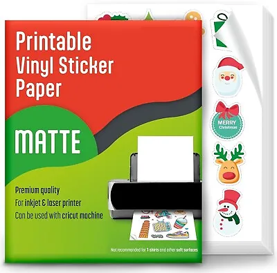 100 Matte 8.5 X11  Printable Vinyl Sticker Paper For Inkjet Laser Waterproof • $19.95