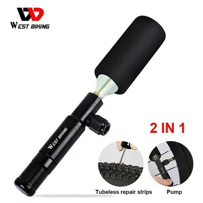 WEST BIKING 2 In 1 Bike Pump CO2 Inflator Bicycle Tubeless Tire Repair Tool • £13.66